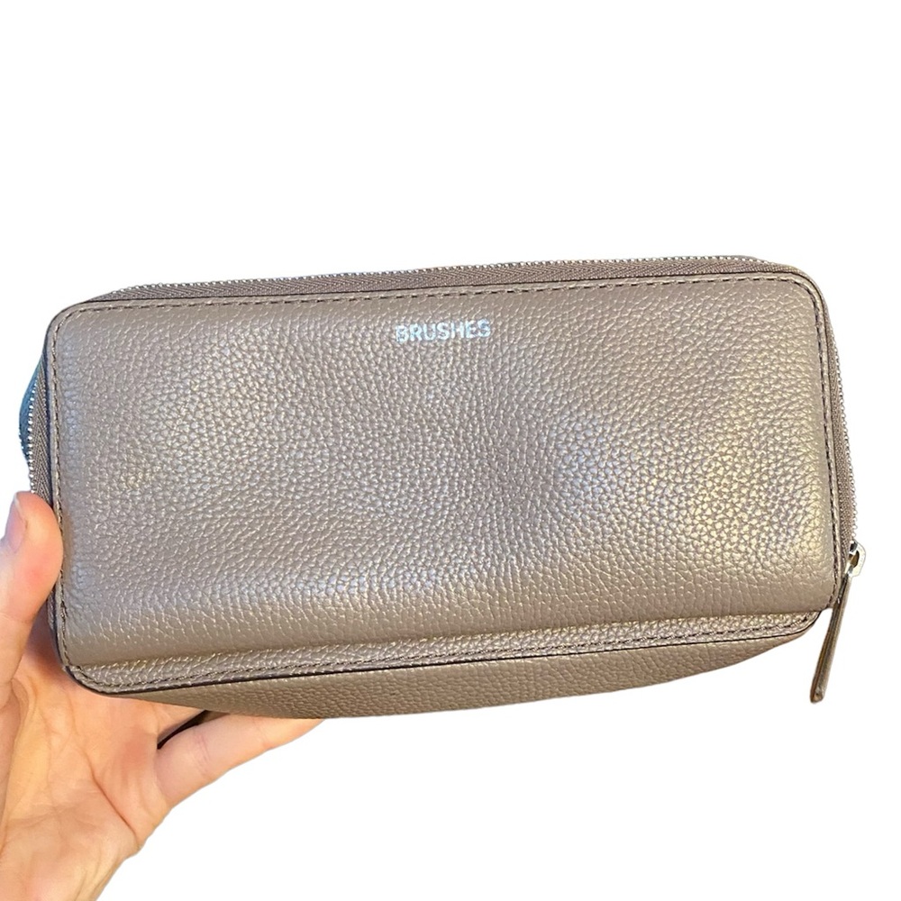 Michael Kors Brown Leather Zippered Cosmetic Brush Case